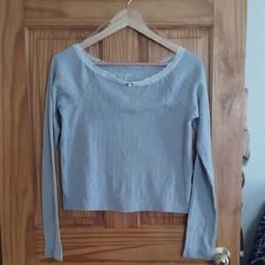 Gray Lace-Trimmed Women's Top